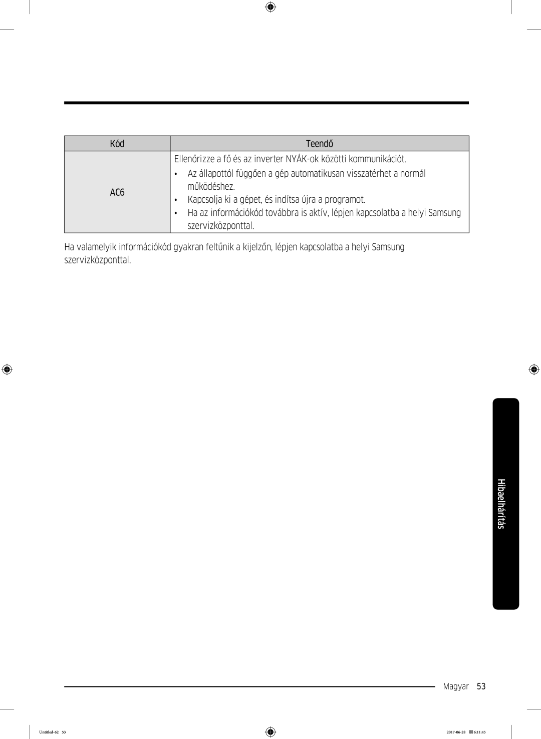 Samsung WW90J5446EW/LE, WW80J5446FX/LE, WW70J5246FW/LE, WW70J5246FX/LE, WW80J5246FW/LE manual AC6, Működéshez 