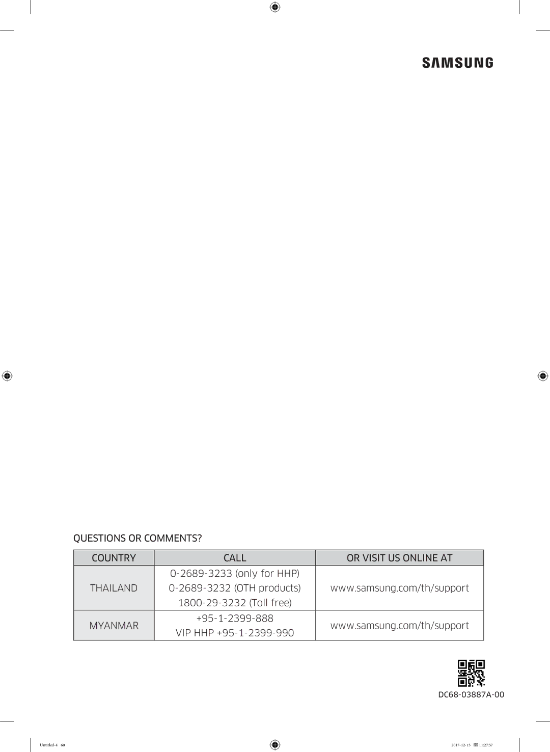 Samsung WW80J54E0BX/SV, WW80J54E0BW/SV manual Only for HHP, OTH products Toll free, +95-1-2399-888 VIP HHP +95-1-2399-990 