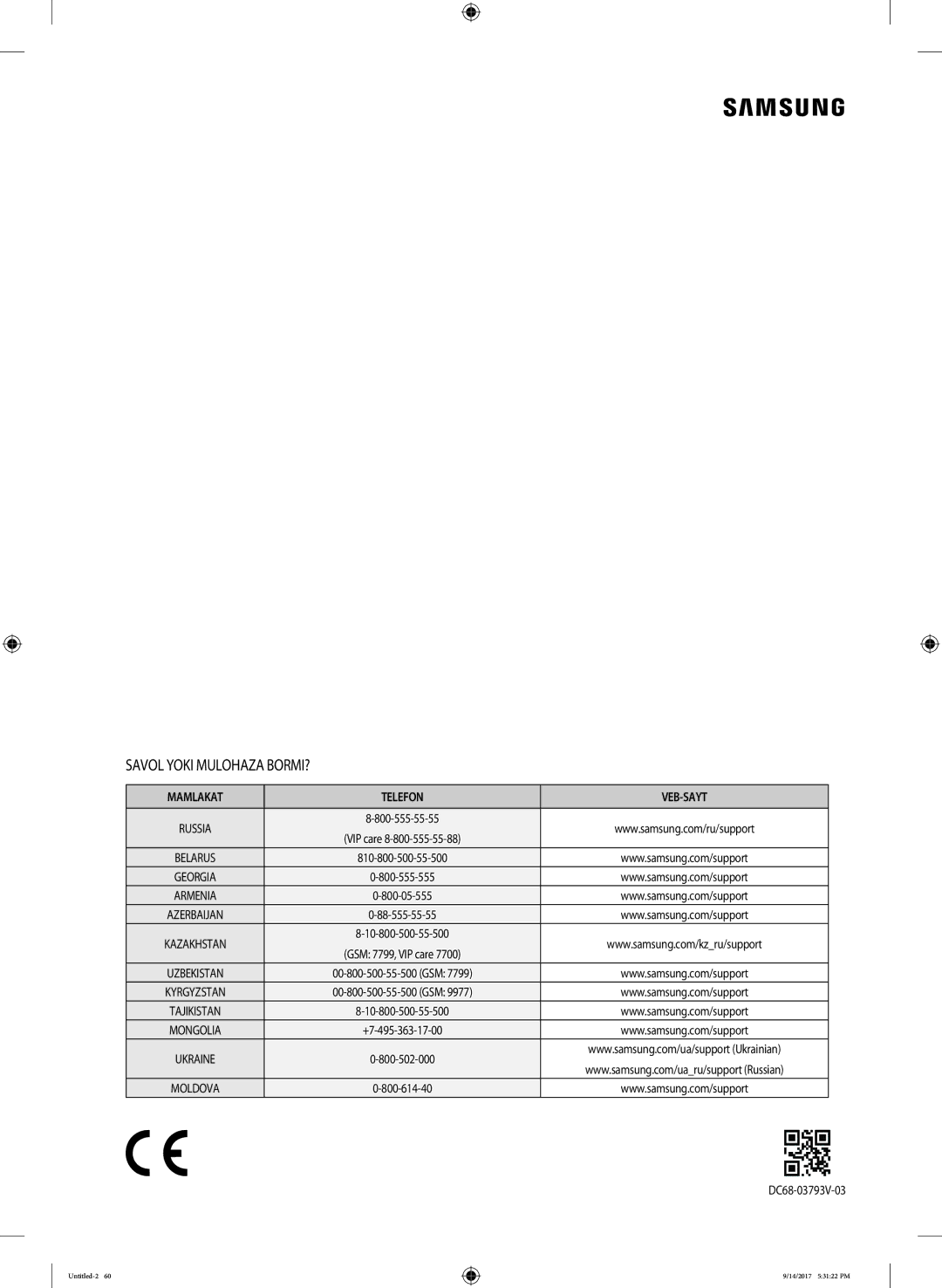 Samsung WW80J5545FX/LP, WW80J5545FW/LP manual Savol Yoki Mulohaza BORMI? 