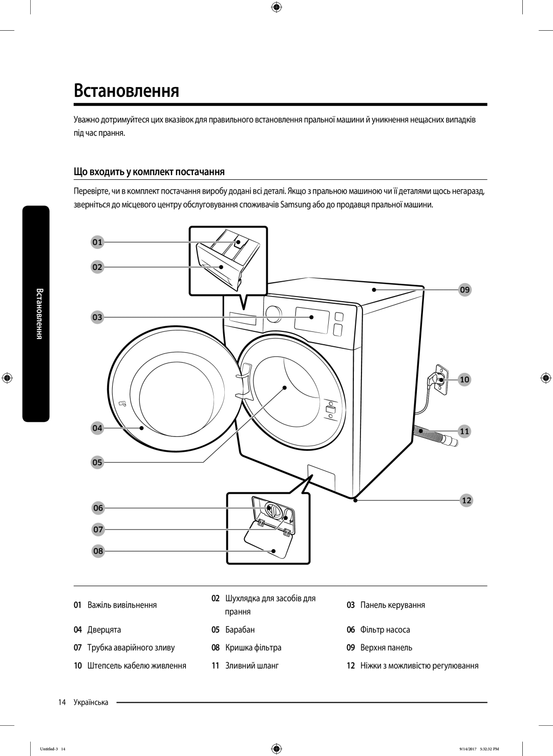 Samsung WW80J5545FX/LP, WW80J5545FW/LP manual Встановлення, Що входить у комплект постачання 