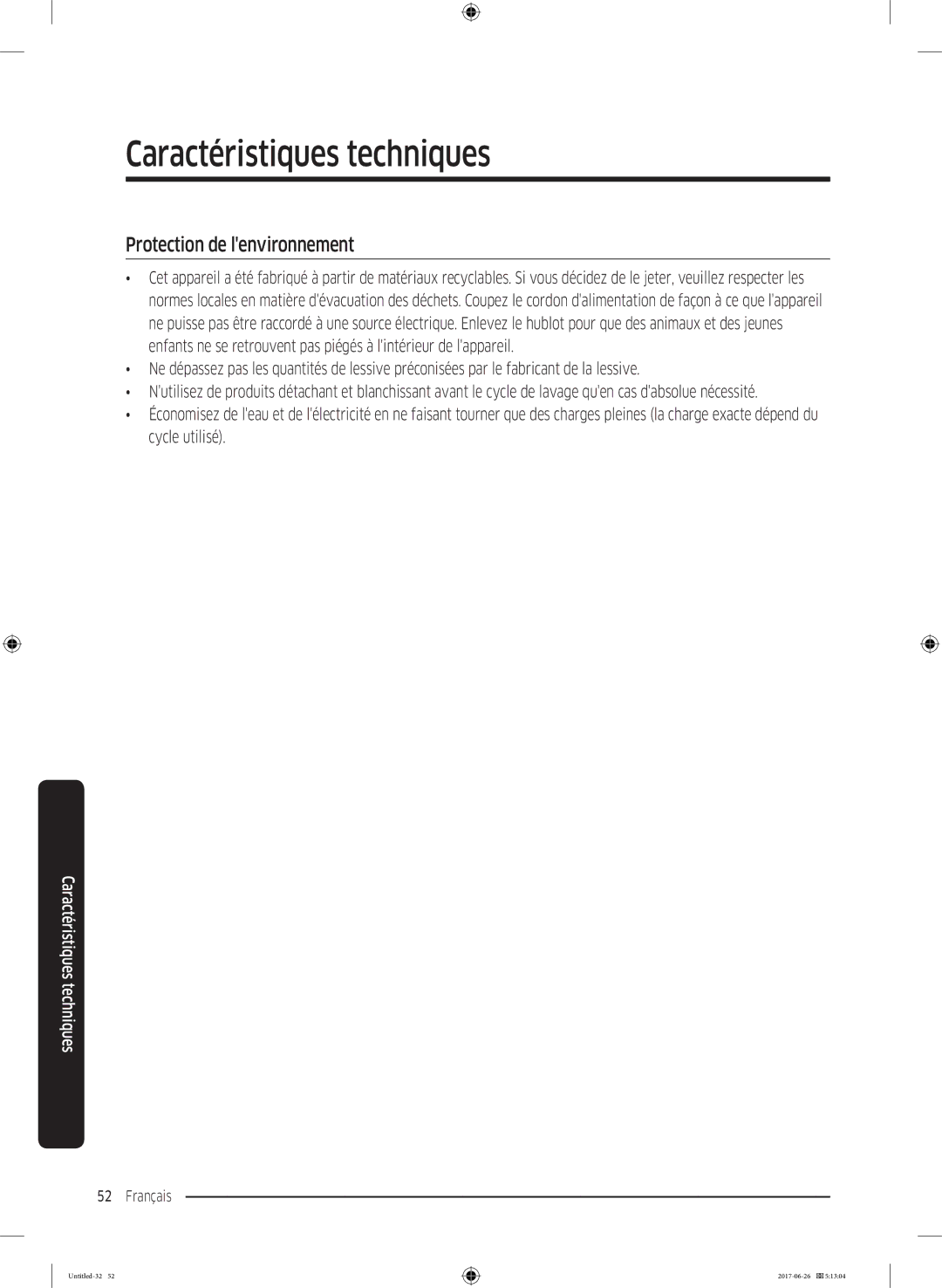 Samsung WW80J5556DW/EF, WW80J5556FX/EF, WW70J5556DW/EF, WW70J5556FX/EF manual Protection de lenvironnement 