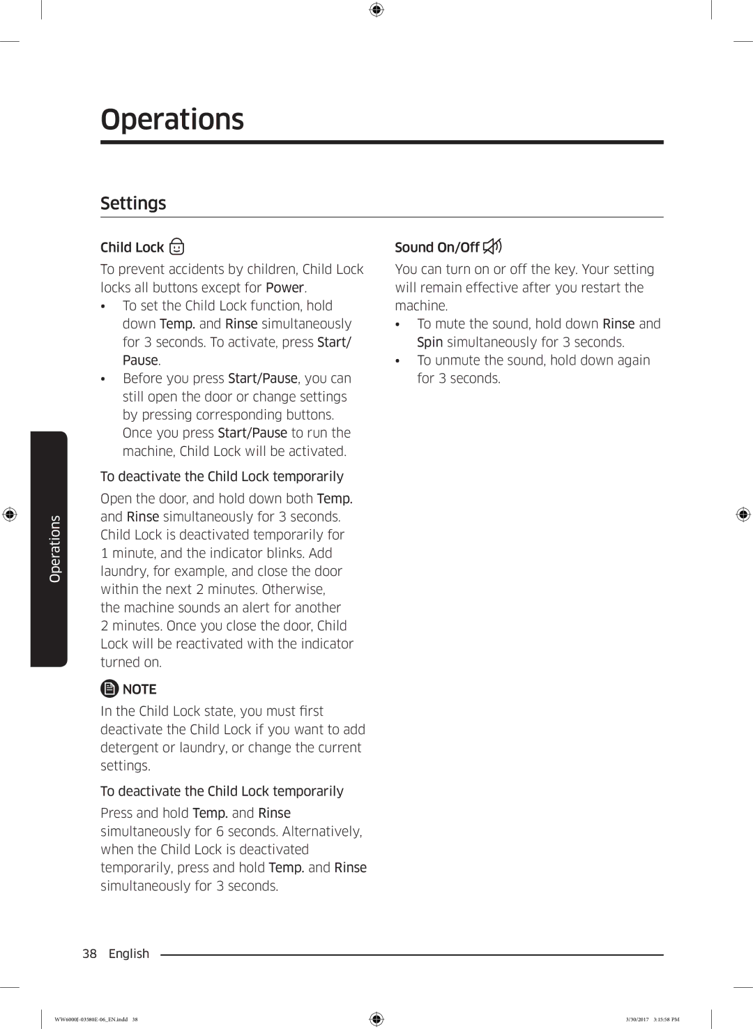 Samsung WW81J6400CW/EN, WW80J6400CW/EG, WW80J6400CW/EN, WW80J6403EW/EN, WW91J6400CW/EN manual Settings 