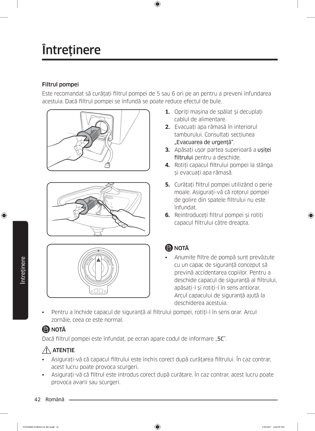 Samsung WW80J6410CW/LE, WW80J6413EW/LE manual Atenţie 