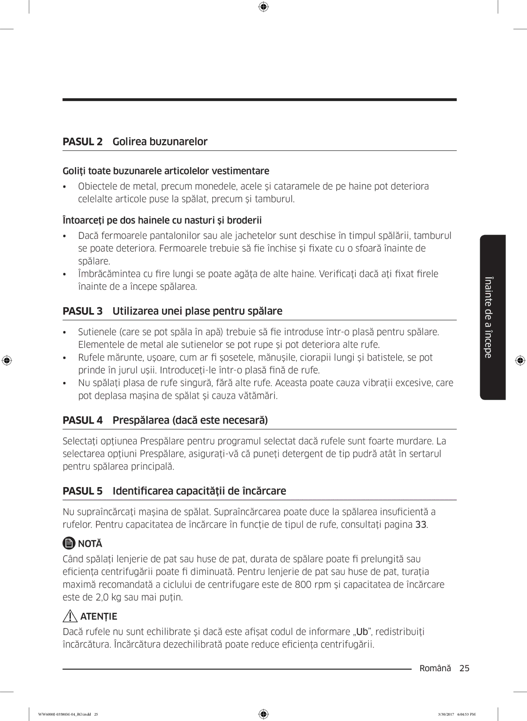 Samsung WW80J6413EW/LE, WW80J6410CW/LE manual Pasul 2 Golirea buzunarelor 