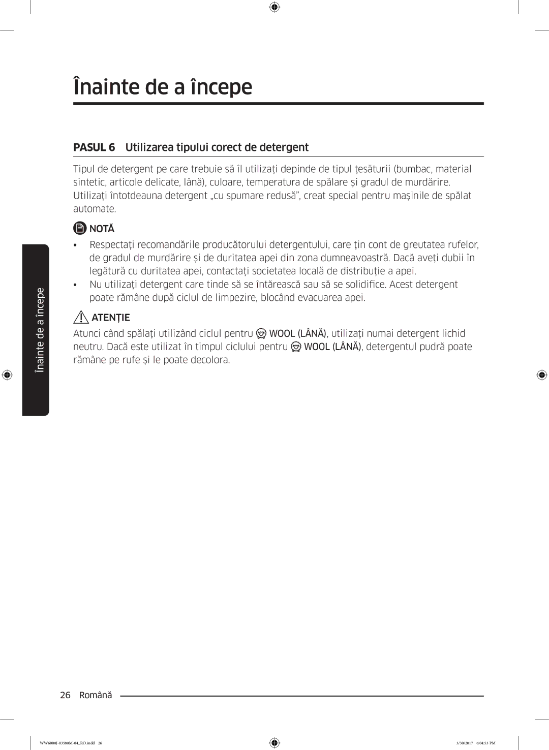 Samsung WW80J6410CW/LE, WW80J6413EW/LE manual Pasul 6 Utilizarea tipului corect de detergent 