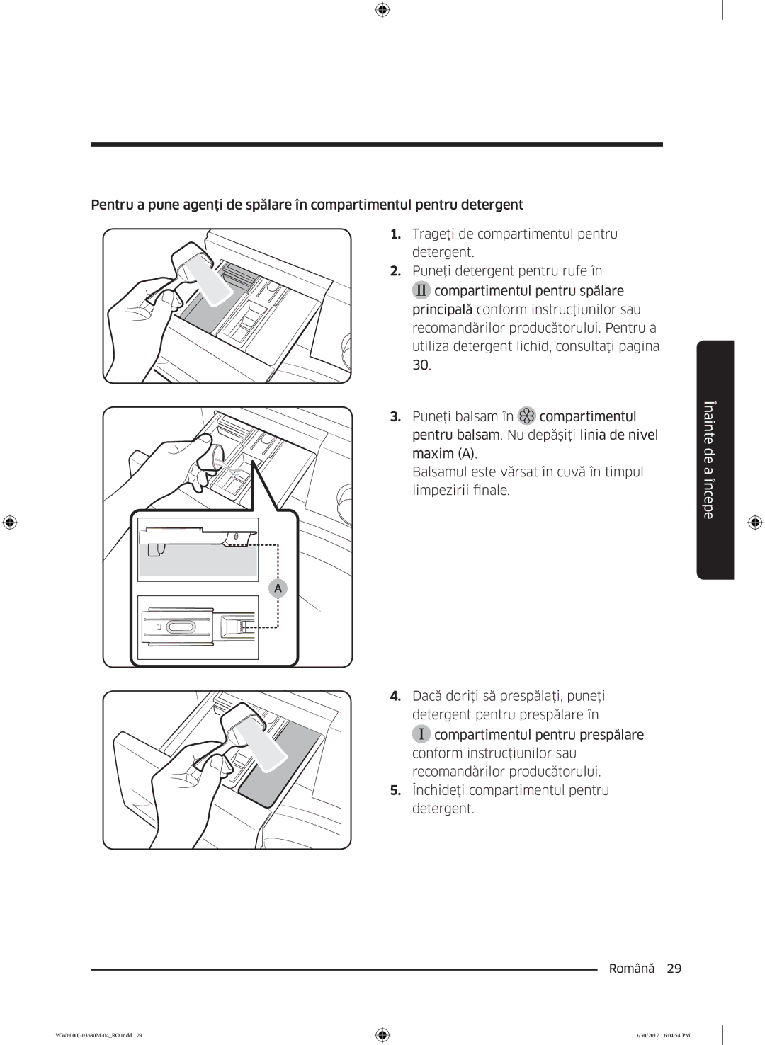 Samsung WW80J6413EW/LE, WW80J6410CW/LE manual Înainte de a începe 