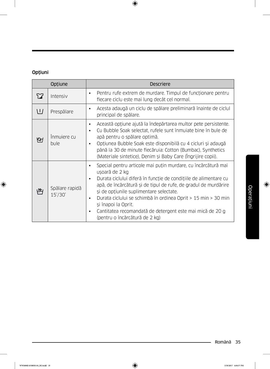 Samsung WW80J6413EW/LE, WW80J6410CW/LE manual WW6000J-03580M-04RO.indd 30/2017 60457 PM 