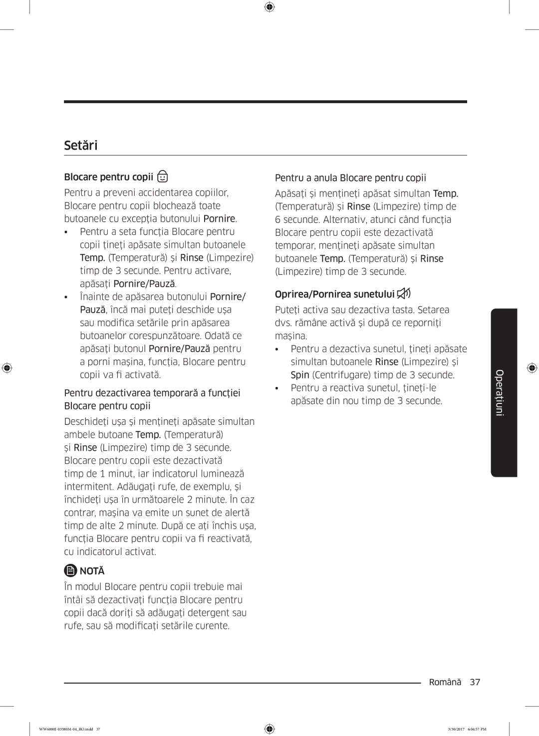 Samsung WW80J6413EW/LE, WW80J6410CW/LE manual Setări 