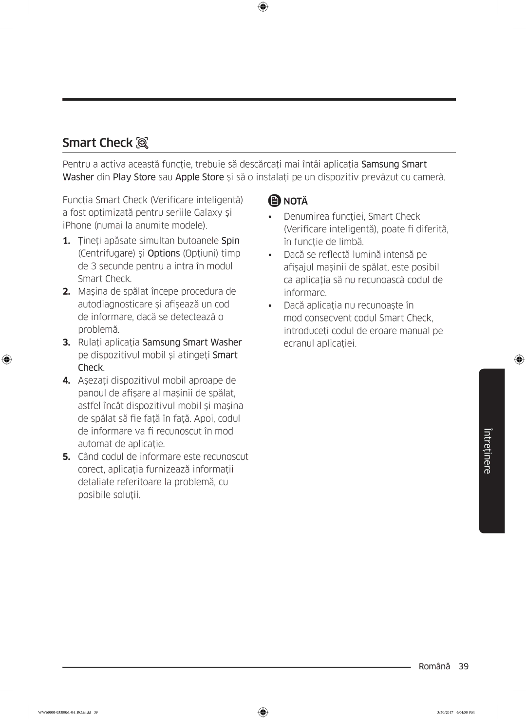 Samsung WW80J6413EW/LE, WW80J6410CW/LE manual Smart Check 