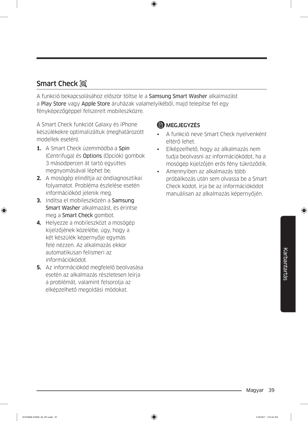 Samsung WW80J6413EW/LE, WW80J6410CW/LE manual Smart Check 