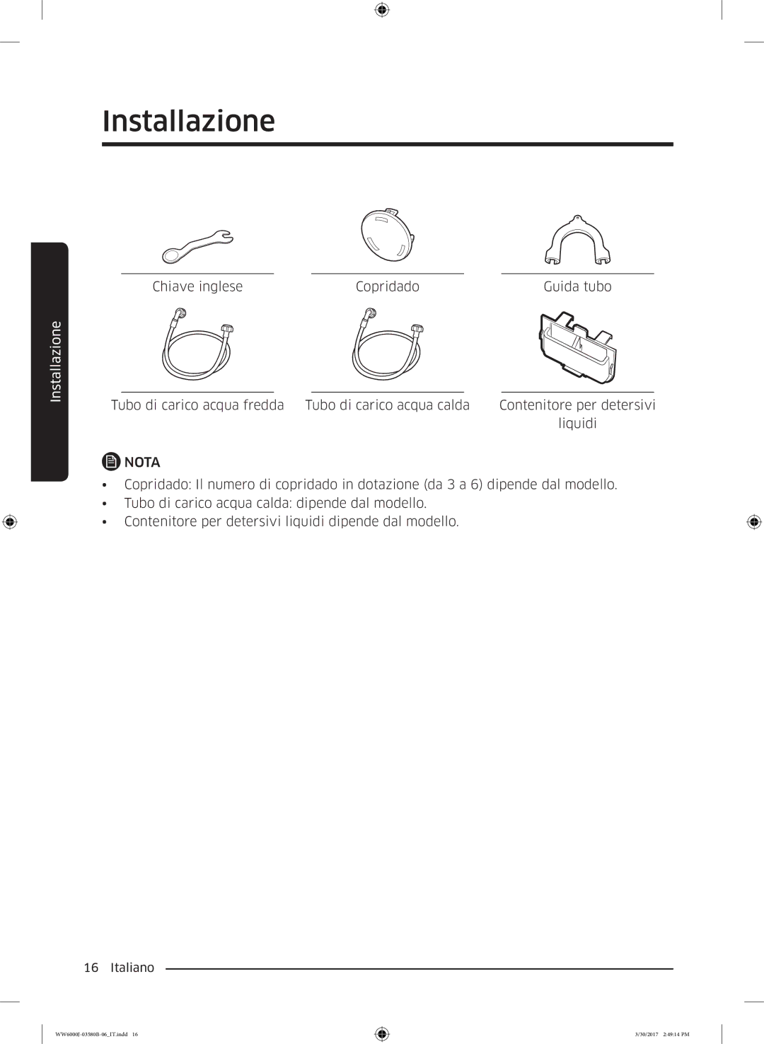 Samsung WW90J6413EW/ET, WW80J6413EW/ET, WW90J6410CW/ET, WW90J6400CW/ET manual WW6000J-03580B-06IT.indd 30/2017 24914 PM 