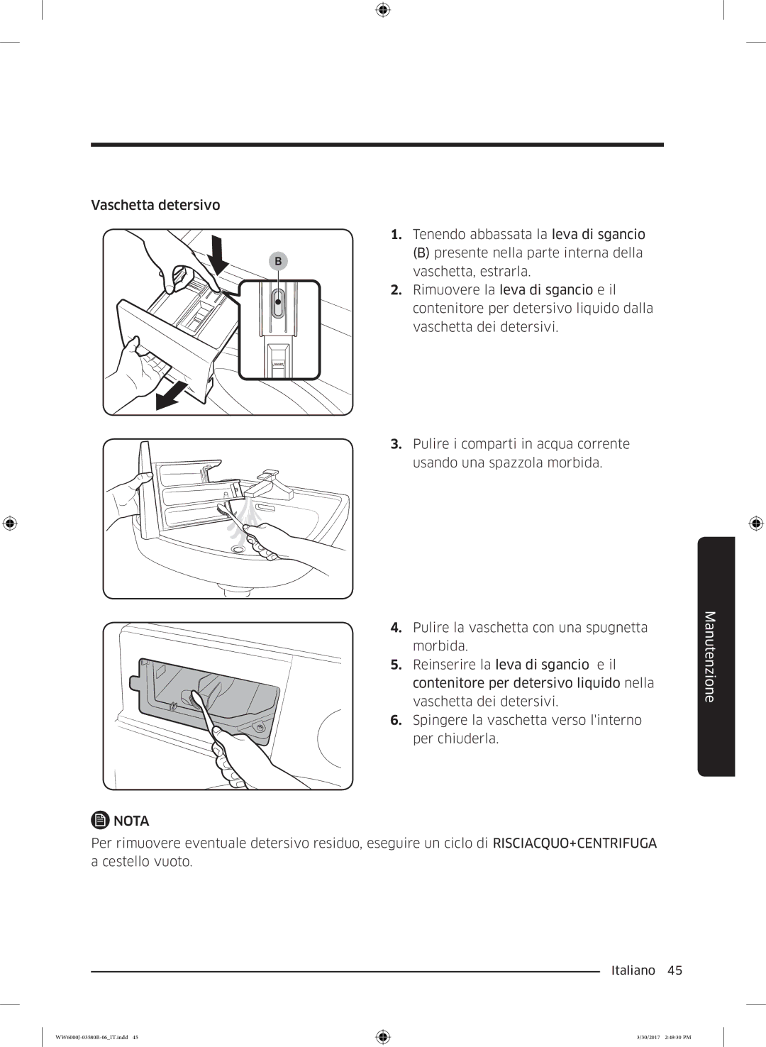 Samsung WW80J6413EW/ET, WW90J6413EW/ET, WW90J6410CW/ET, WW90J6400CW/ET manual WW6000J-03580B-06IT.indd 30/2017 24930 PM 