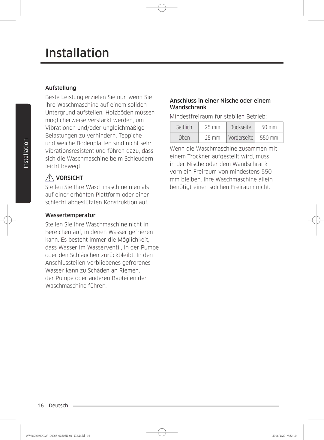 Samsung WW80J6600CW/EG manual Oben 