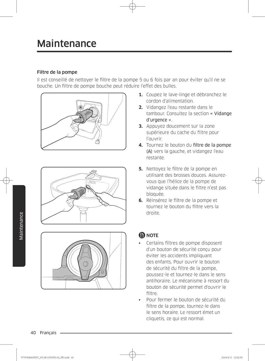 Samsung WW80J6603AW/WS manual Maintenance 