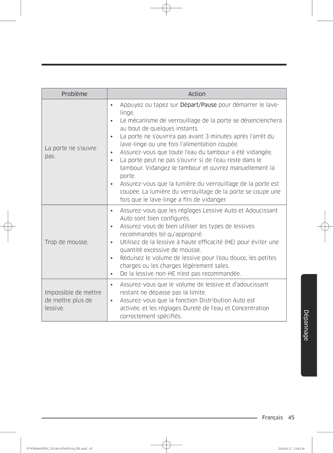 Samsung WW80J6603AW/WS manual Correctement spécifiés 