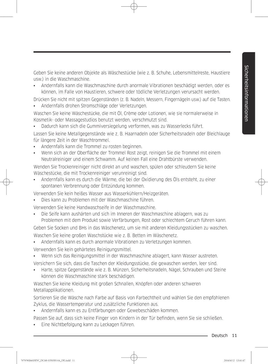 Samsung WW80J6603AW/WS manual Sicherheitsinformationen 