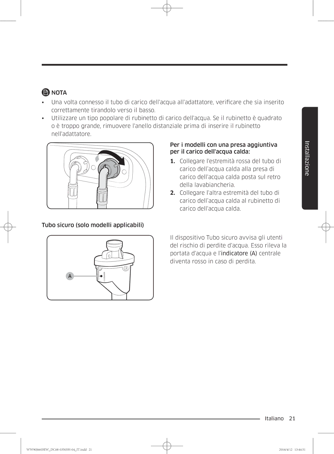 Samsung WW80J6603AW/WS manual Nota 