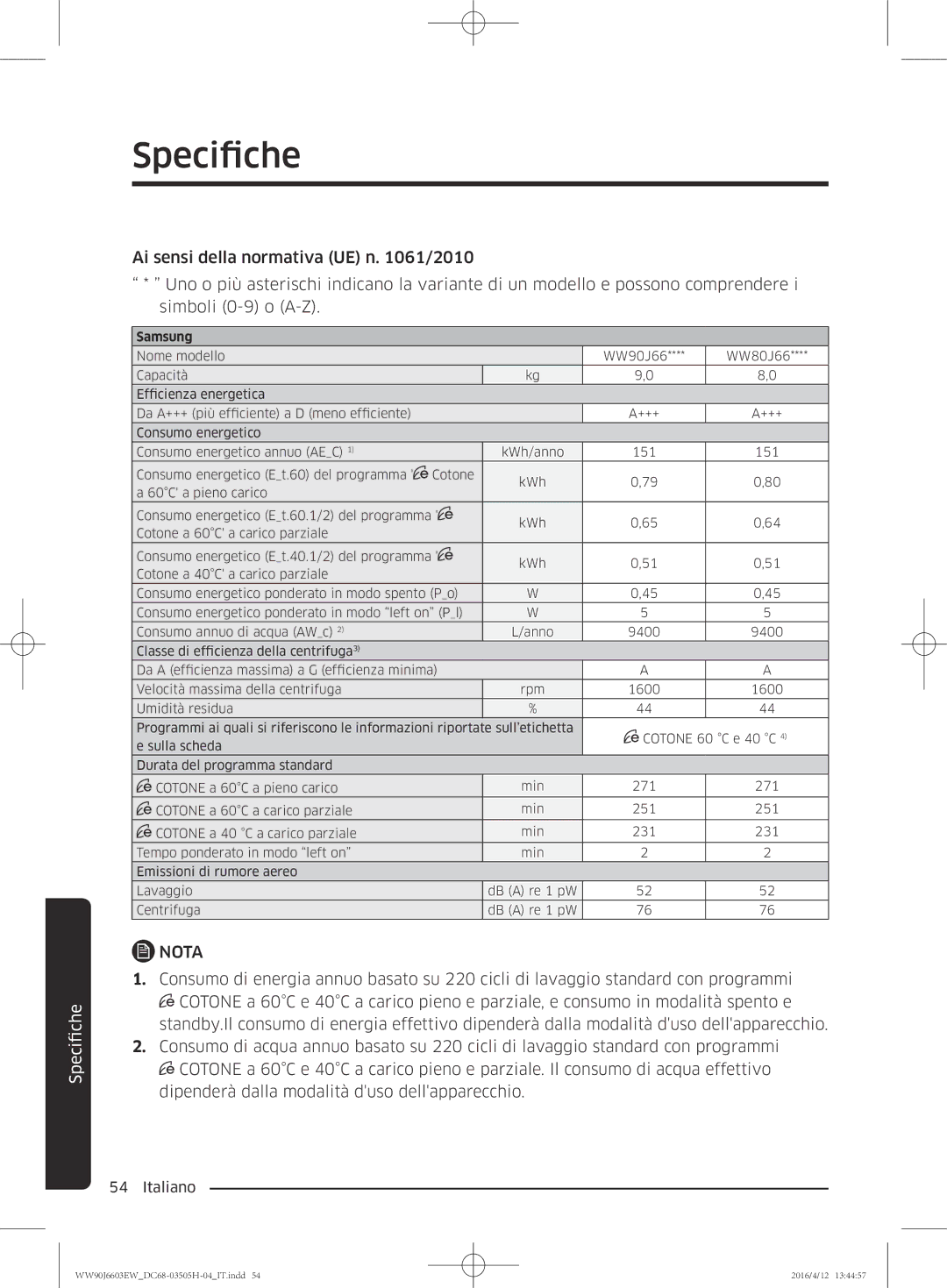 Samsung WW80J6603AW/WS manual Samsung 