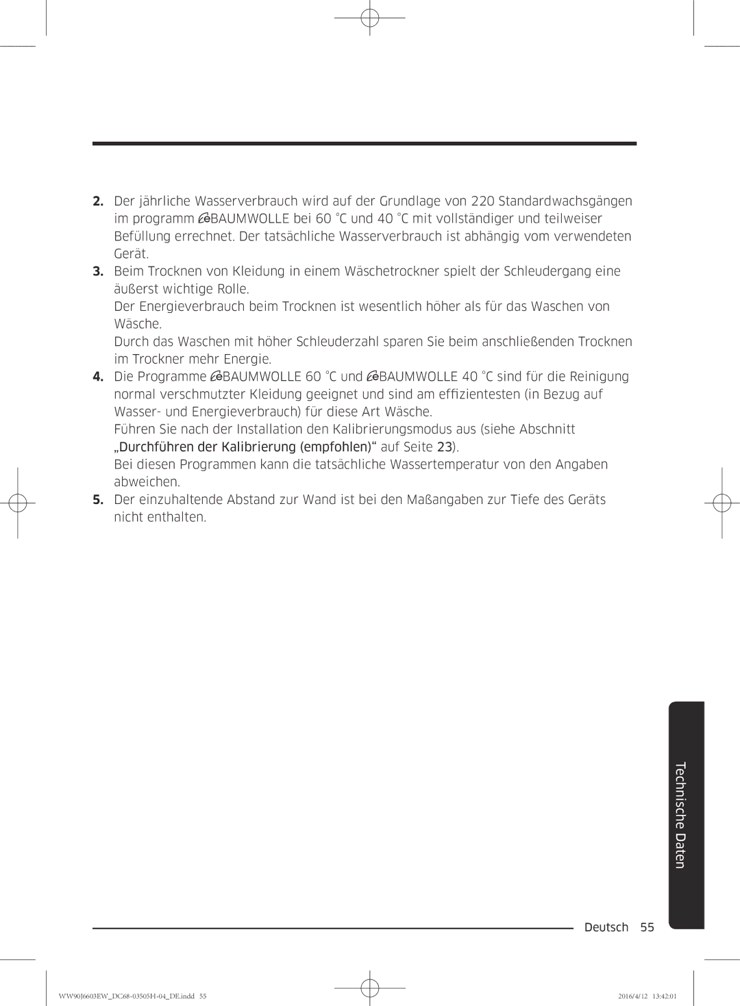 Samsung WW80J6603AW/WS manual Technische Daten 