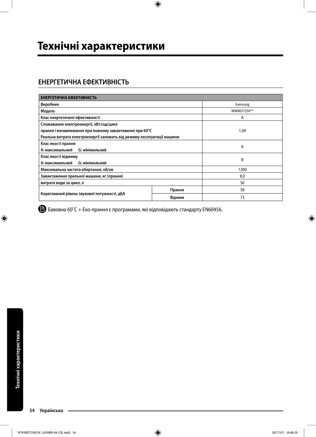 Samsung WW80J7250GW/LP, WW80J7250GX/LP manual Енергетична Ефективність 