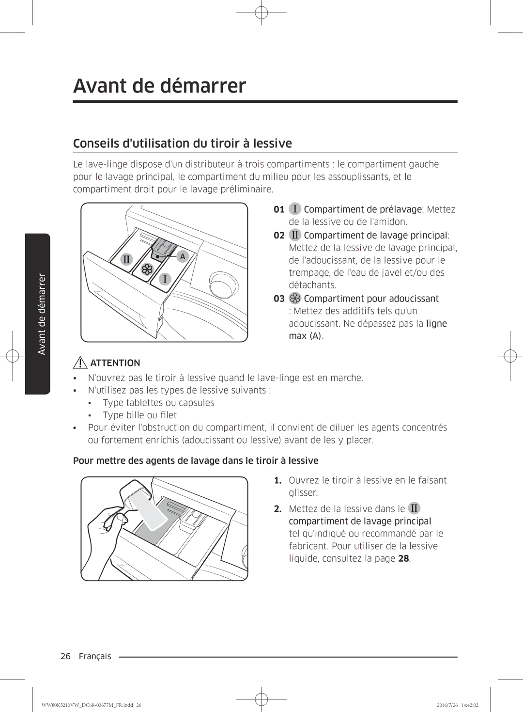 Samsung WW80K5210VW/EF manual Conseils dutilisation du tiroir à lessive 