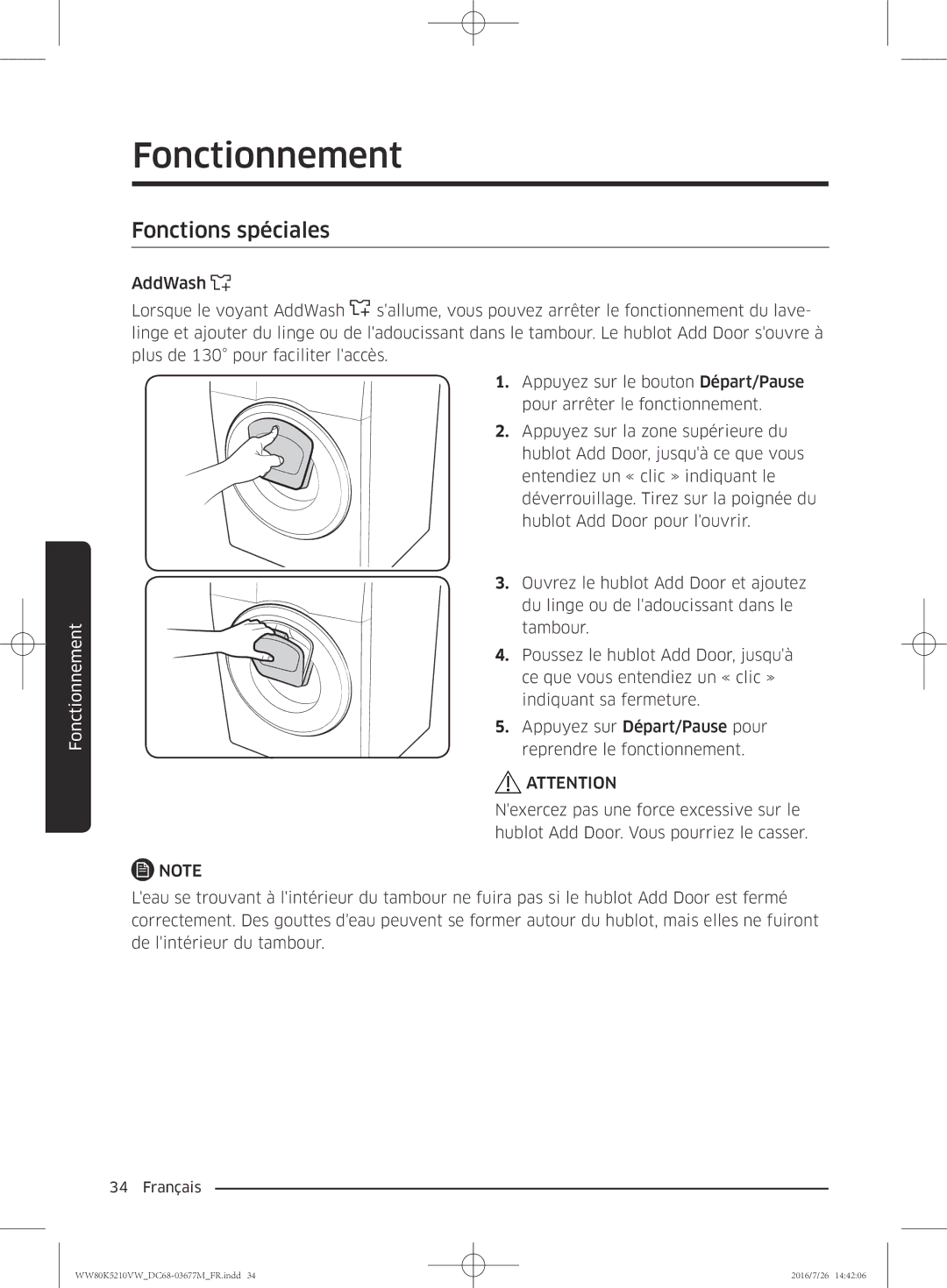 Samsung WW80K5210VW/EF manual Fonctions spéciales 