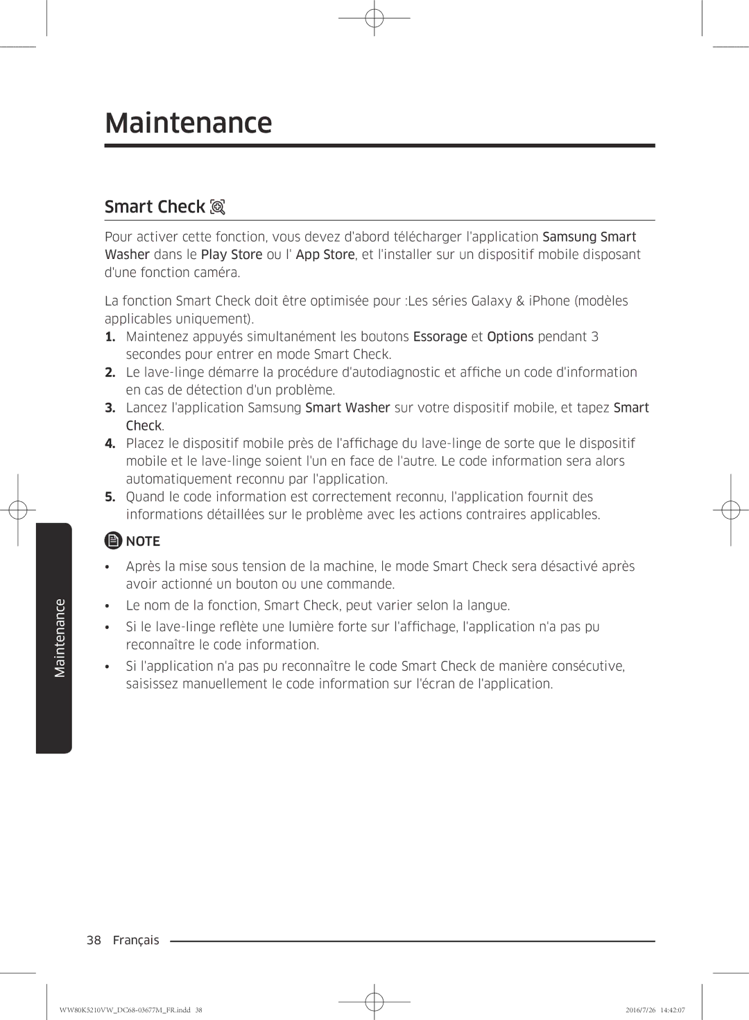 Samsung WW80K5210VW/EF manual Smart Check 