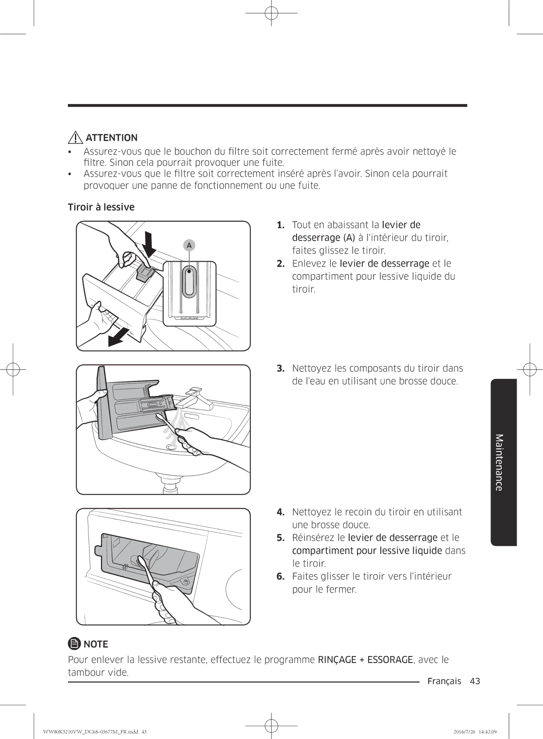 Samsung WW80K5210VW/EF manual Maintenance 