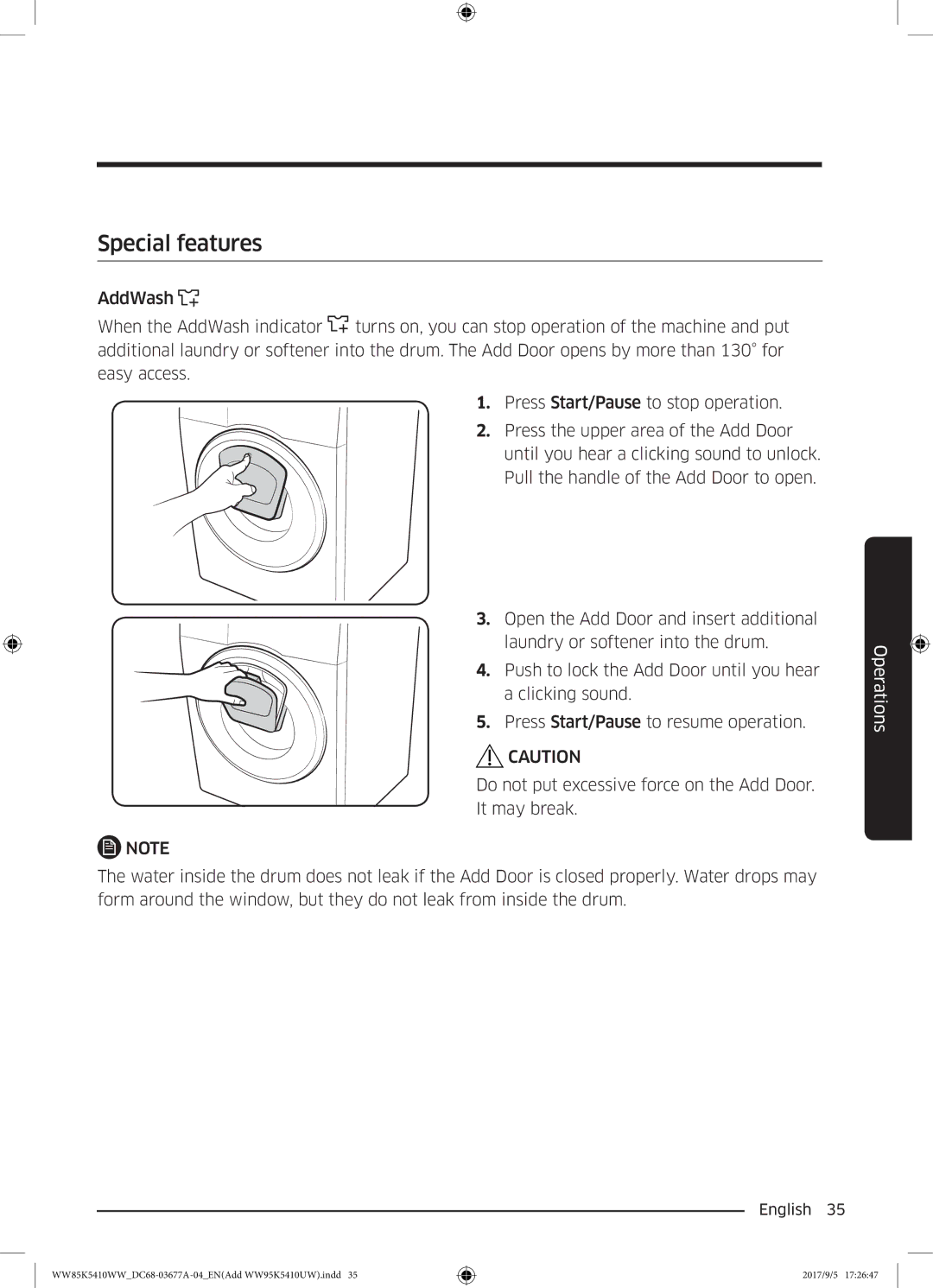 Samsung WW80K5233YW/SV manual Special features 