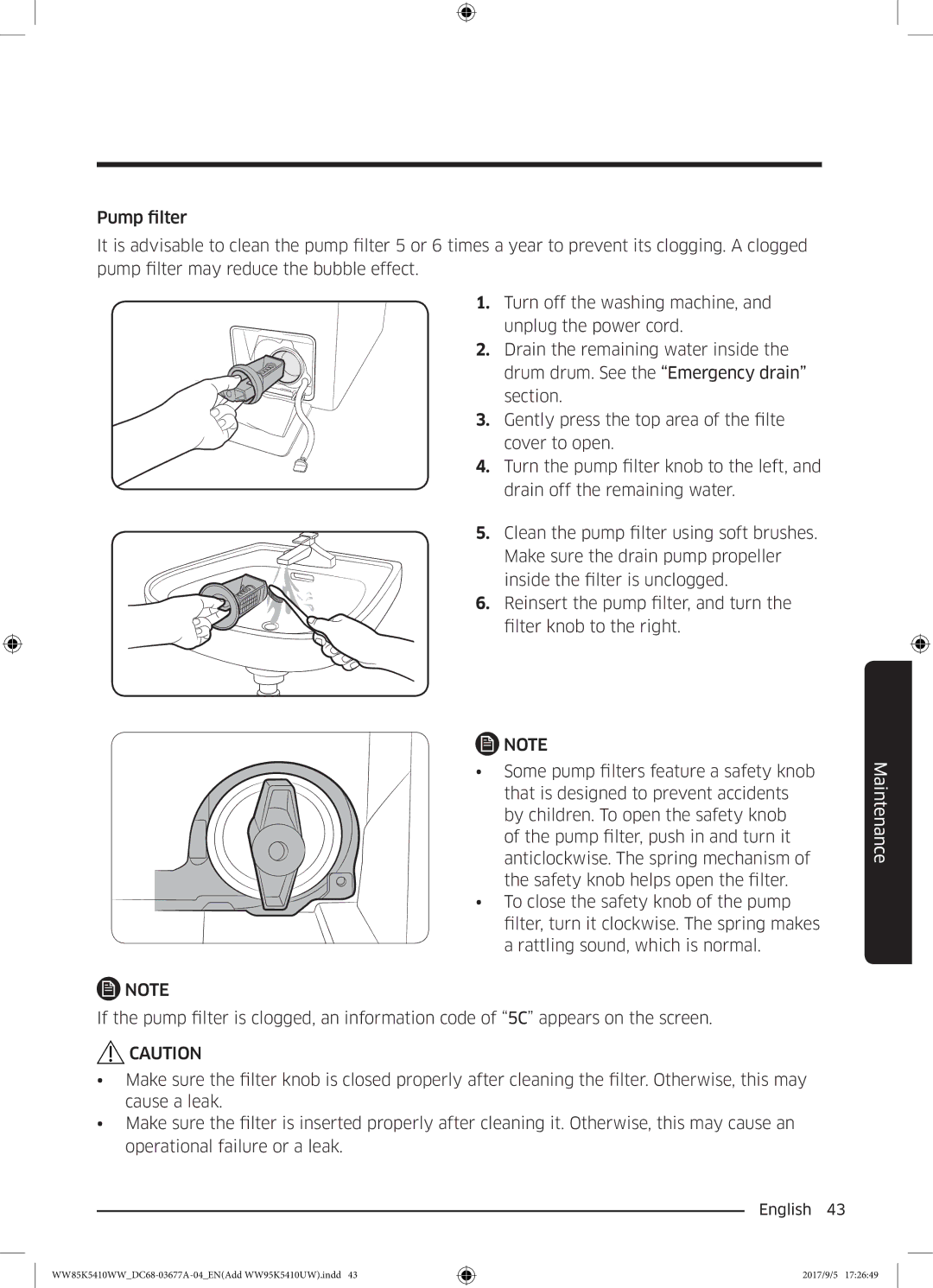 Samsung WW80K5233YW/SV manual Maintenance 