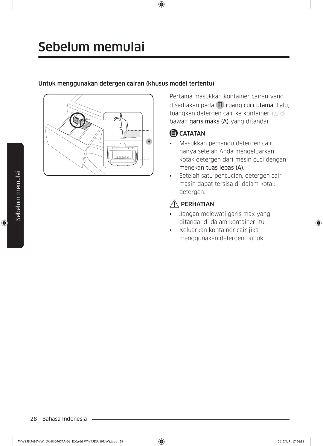 Samsung WW80K5233YW/SV manual Catatan 