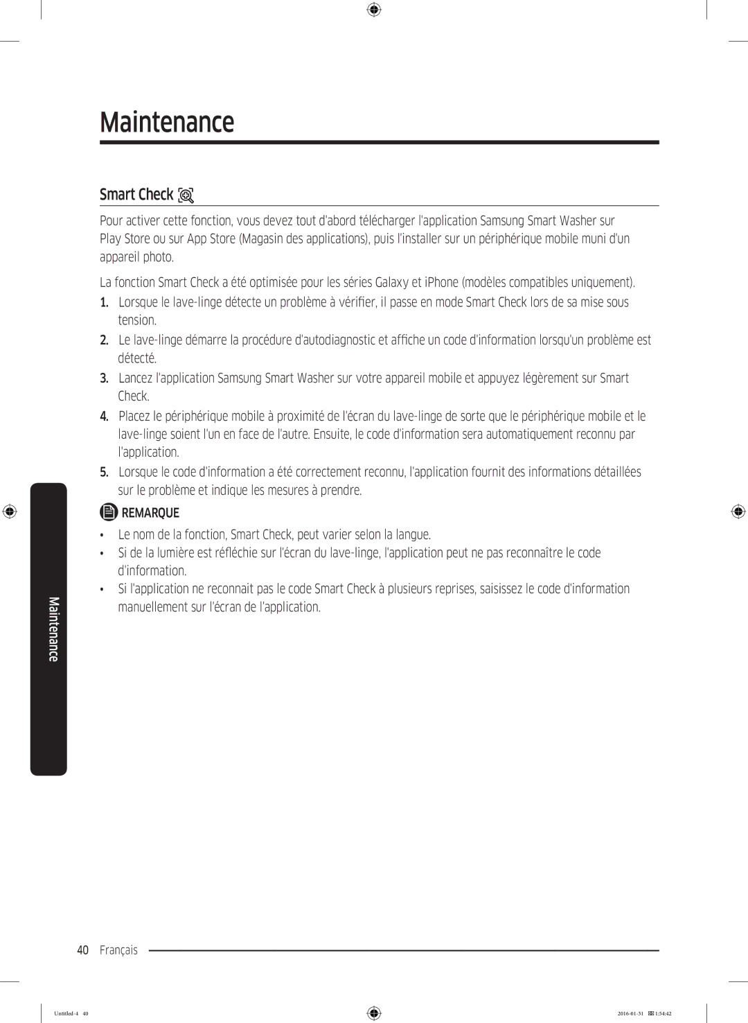 Samsung WW80K5400WW/EG, WW80K5400UW/EG, WW90K5400UW/EG manual Smart Check 