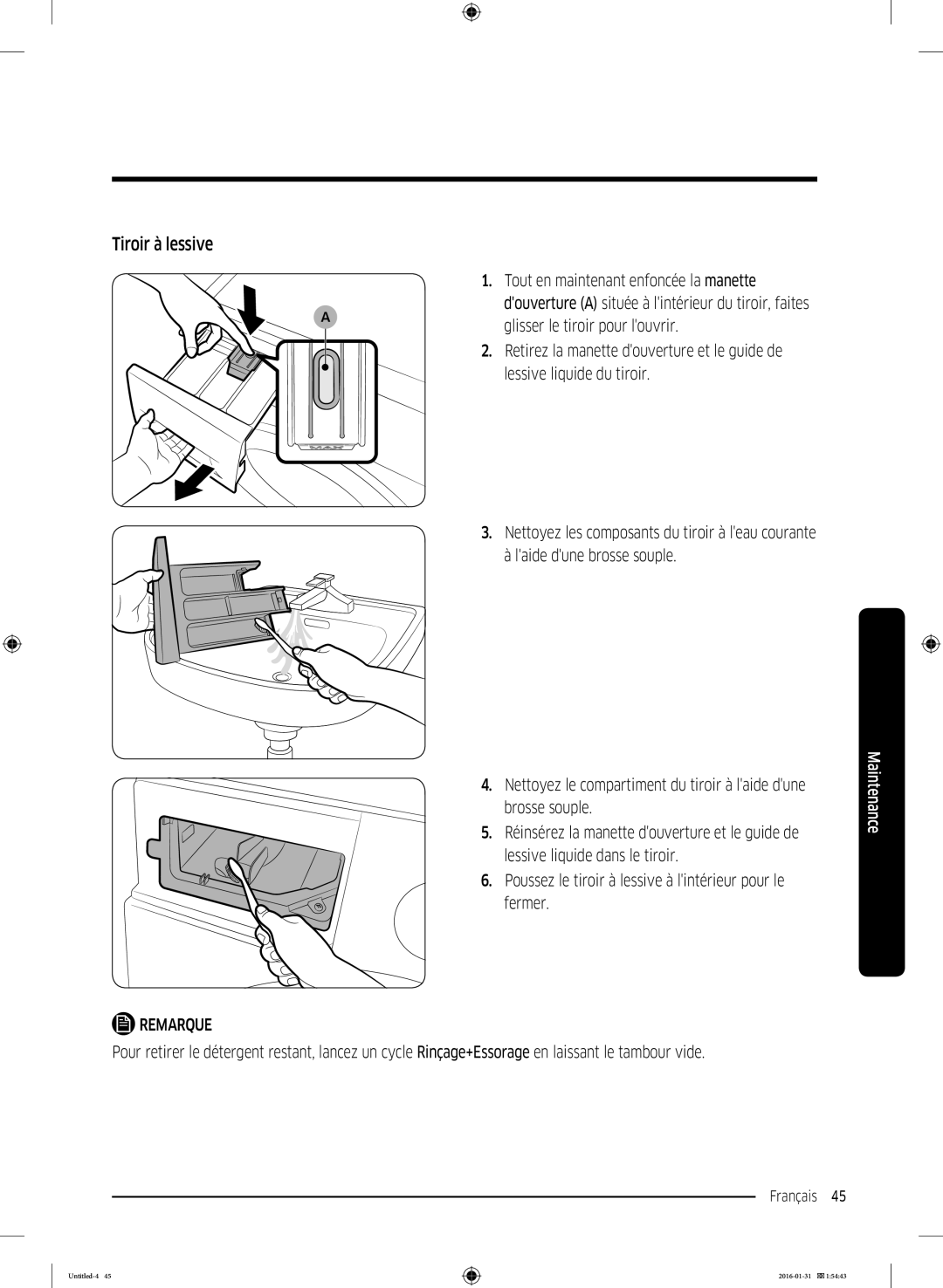 Samsung WW90K5400UW/EG, WW80K5400UW/EG, WW80K5400WW/EG manual Tiroir à lessive 