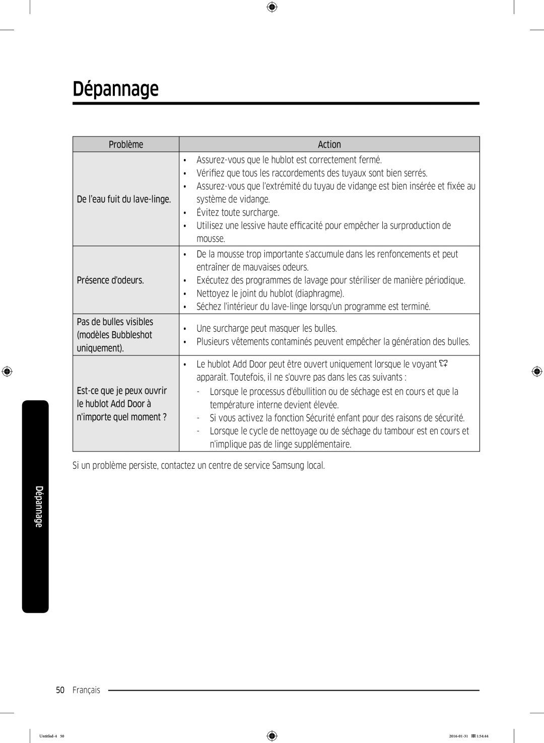 Samsung WW80K5400UW/EG manual Système de vidange, Évitez toute surcharge, Entraîner de mauvaises odeurs, Présence dodeurs 