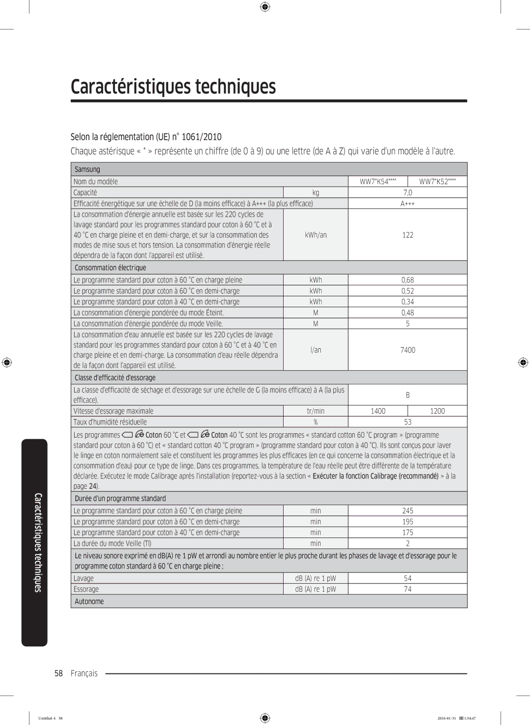 Samsung WW80K5400WW/EG, WW80K5400UW/EG, WW90K5400UW/EG manual En charge pleine Min 245 