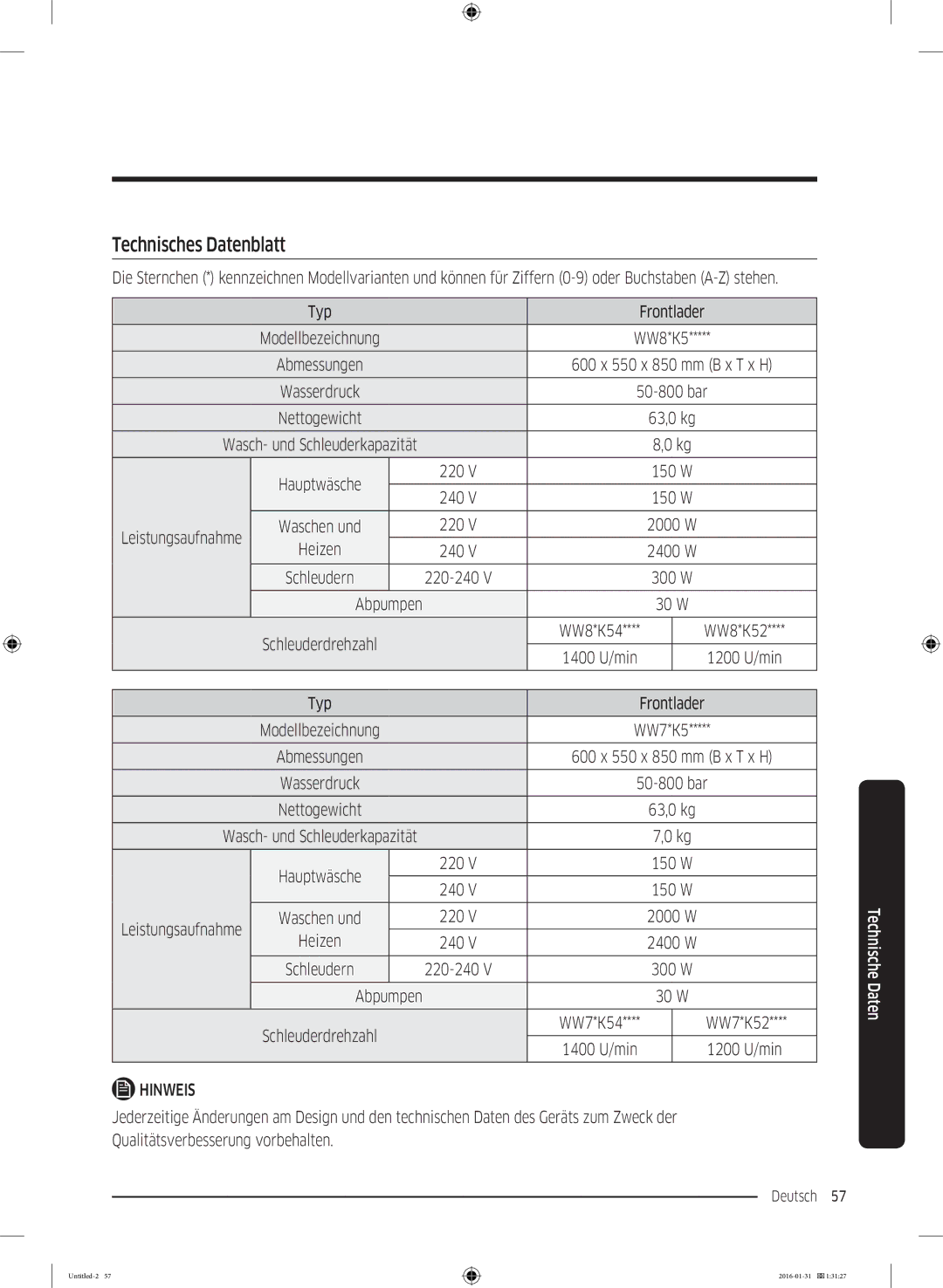 Samsung WW80K5400UW/EG, WW90K5400UW/EG, WW80K5400WW/EG manual Technisches Datenblatt, Heizen 