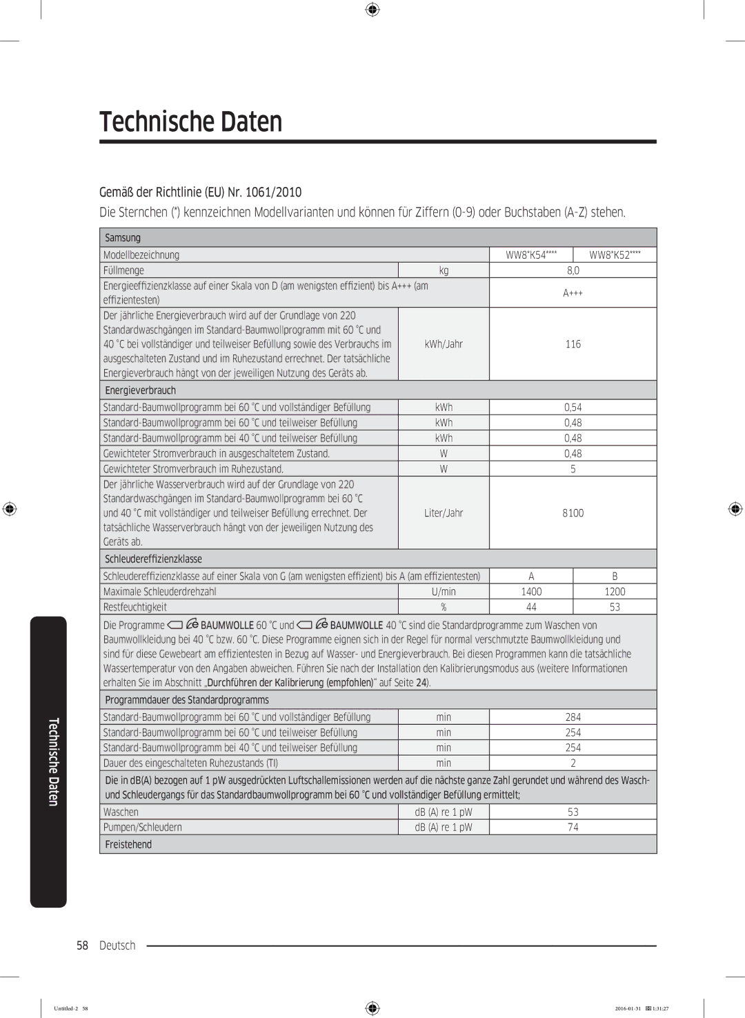 Samsung WW90K5400UW/EG, WW80K5400UW/EG, WW80K5400WW/EG manual Samsung Modellbezeichnung 