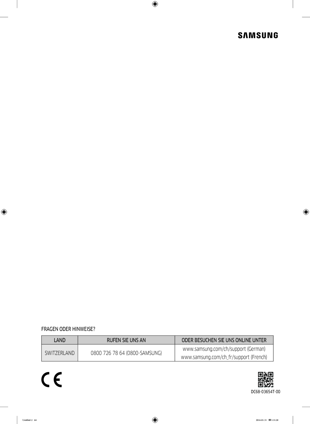 Samsung WW90K5400UW/EG, WW80K5400UW/EG, WW80K5400WW/EG manual Fragen Oder HINWEISE? Land Rufen SIE UNS AN 