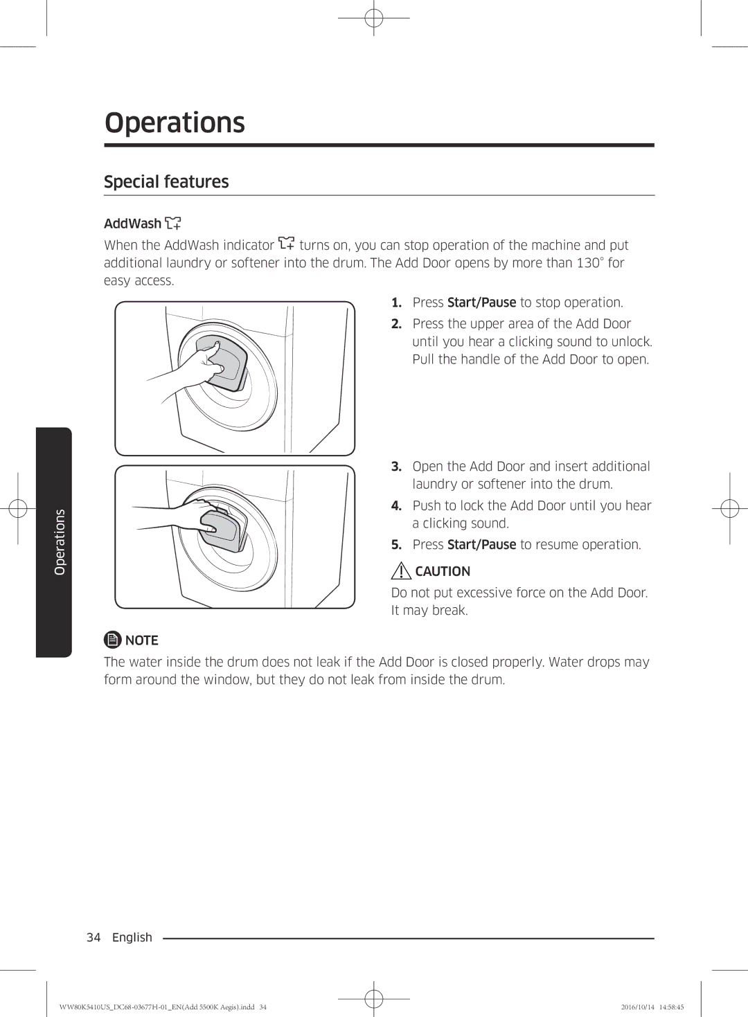 Samsung WW75K5210YW/SV, WW80K5410US/SV, WW75K5210US/SV, WW80K5410WW/SV manual Special features 