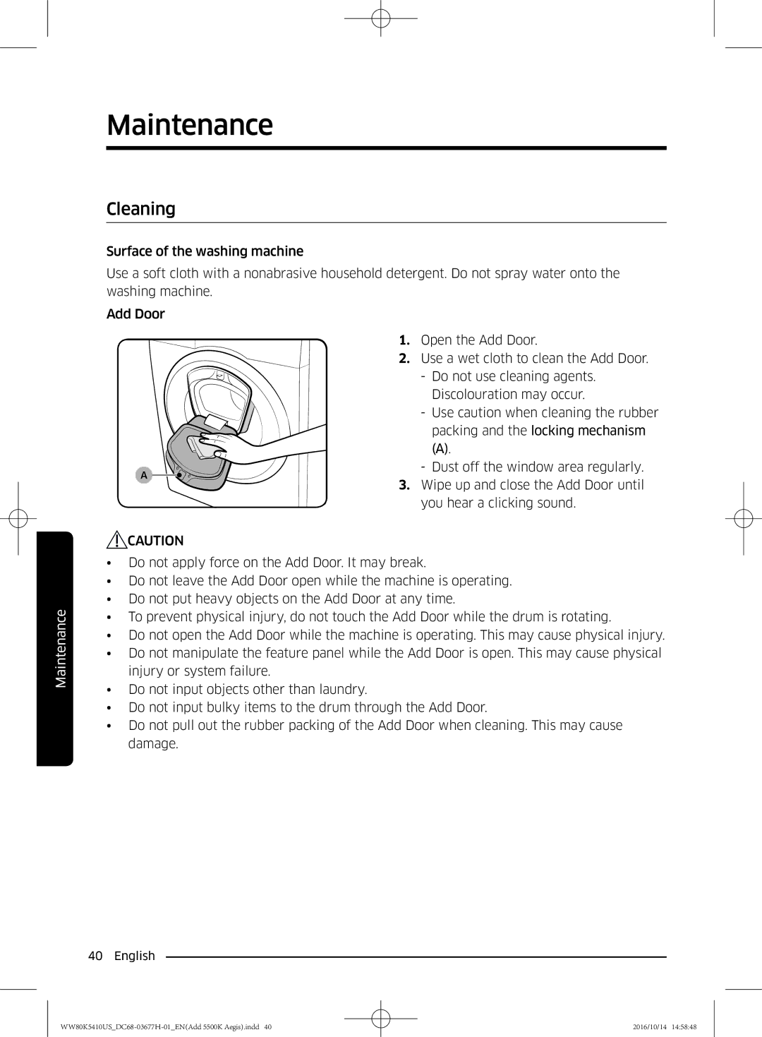 Samsung WW80K5410US/SV, WW75K5210US/SV, WW75K5210YW/SV, WW80K5410WW/SV manual Cleaning 