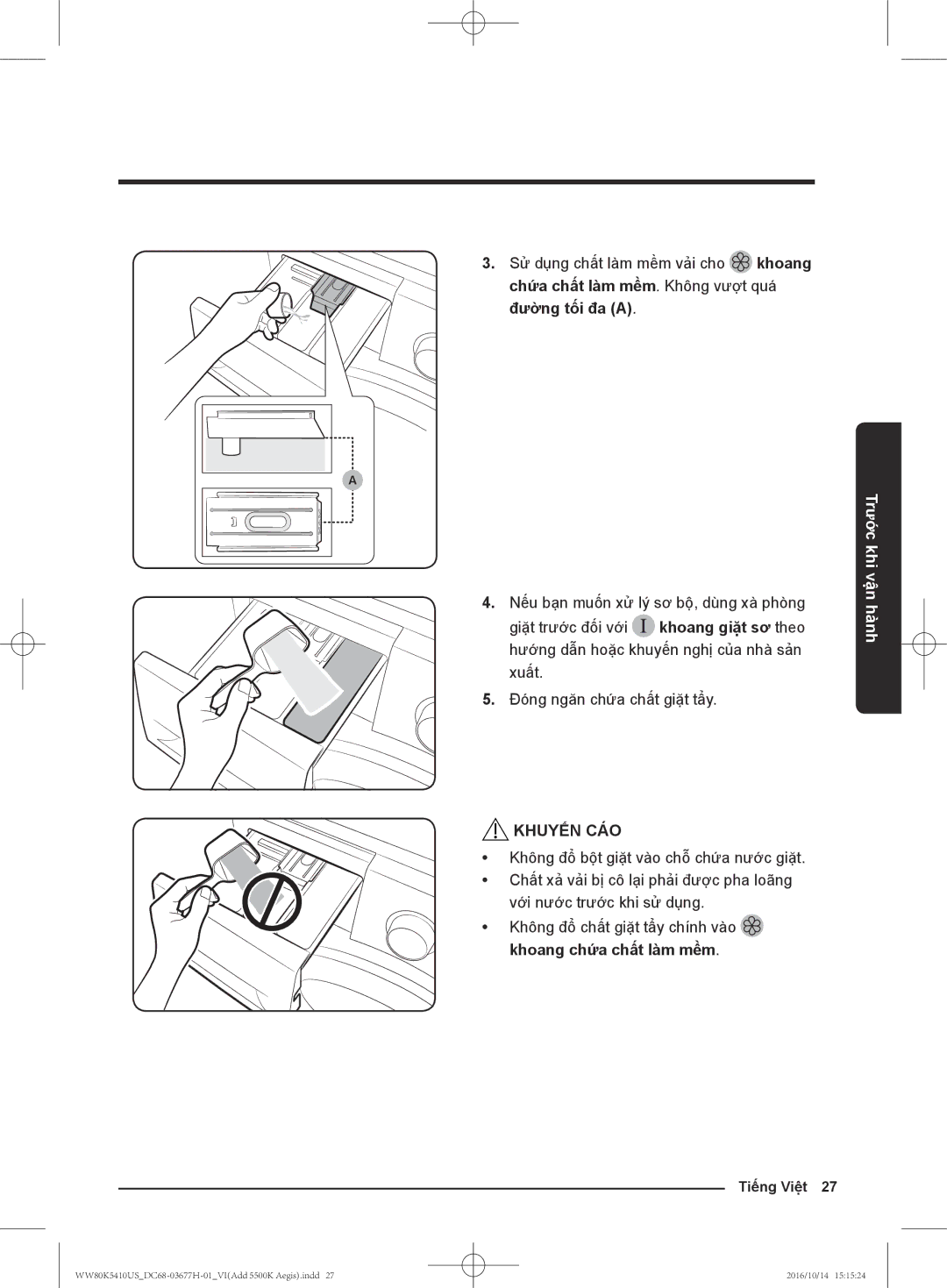 Samsung WW80K5410WW/SV, WW80K5410US/SV, WW75K5210US/SV, WW75K5210YW/SV manual Trước khi 