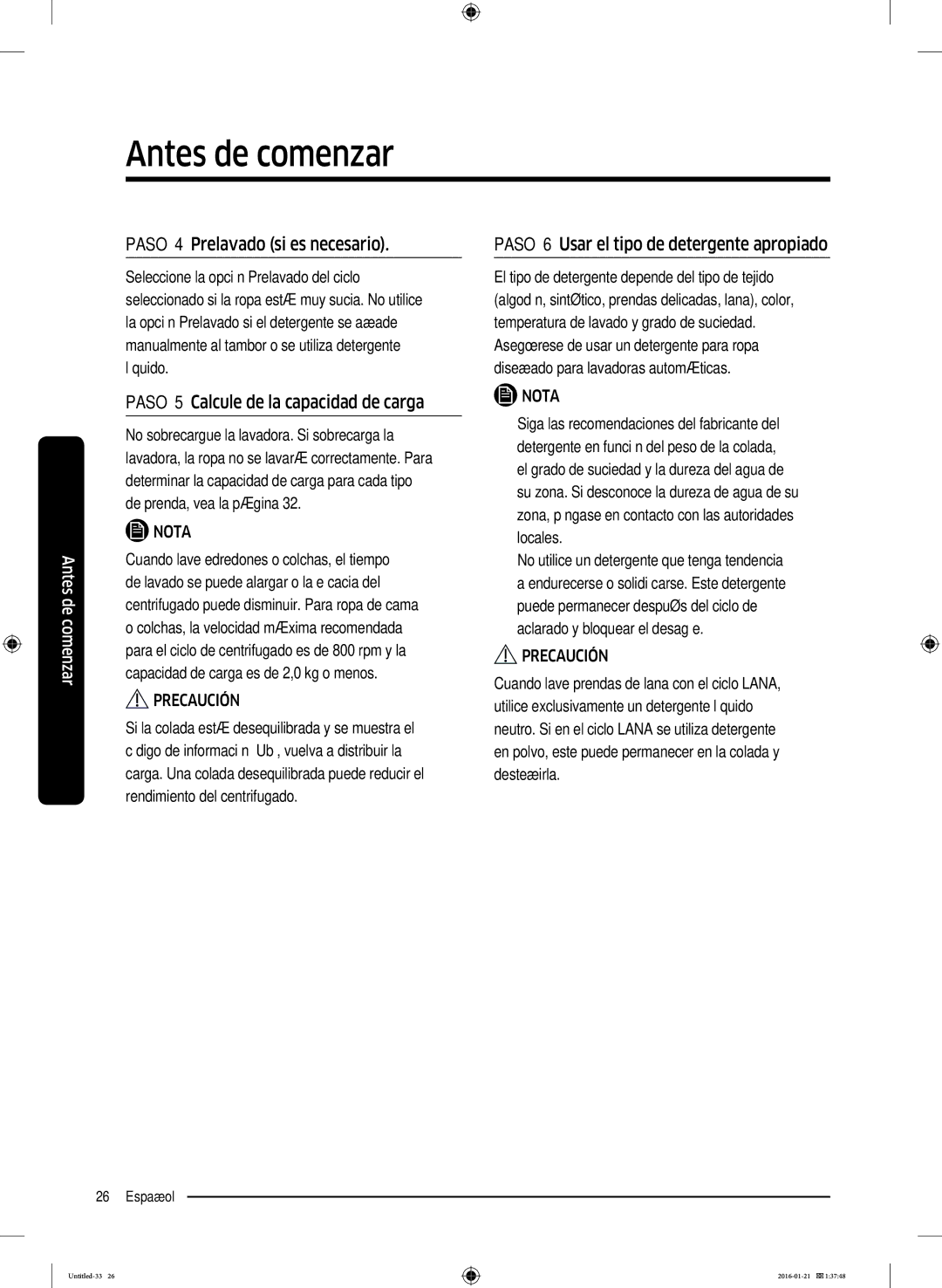 Samsung WW90K5410WW/EC, WW80K5410UW/EC manual Paso 4 Prelavado si es necesario, Paso 5 Calcule de la capacidad de carga 