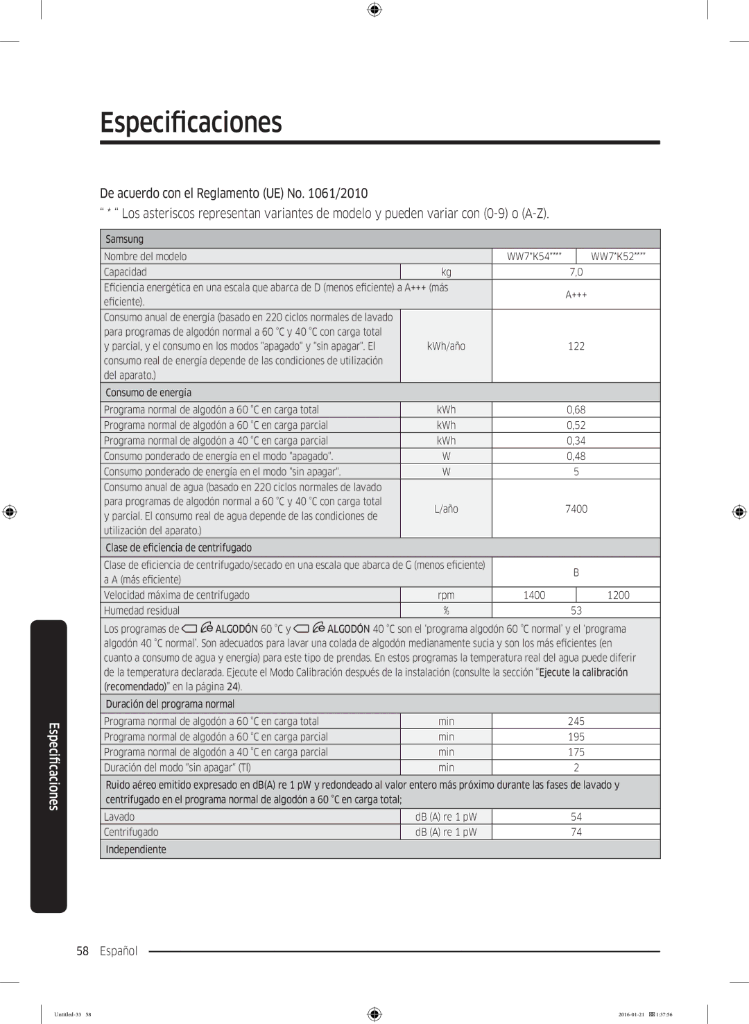 Samsung WW70K5410WW/EC, WW80K5410UW/EC, WW90K5410WW/EC, WW90K5410UW/EC, WW80K5410WW/EC manual +++ más 