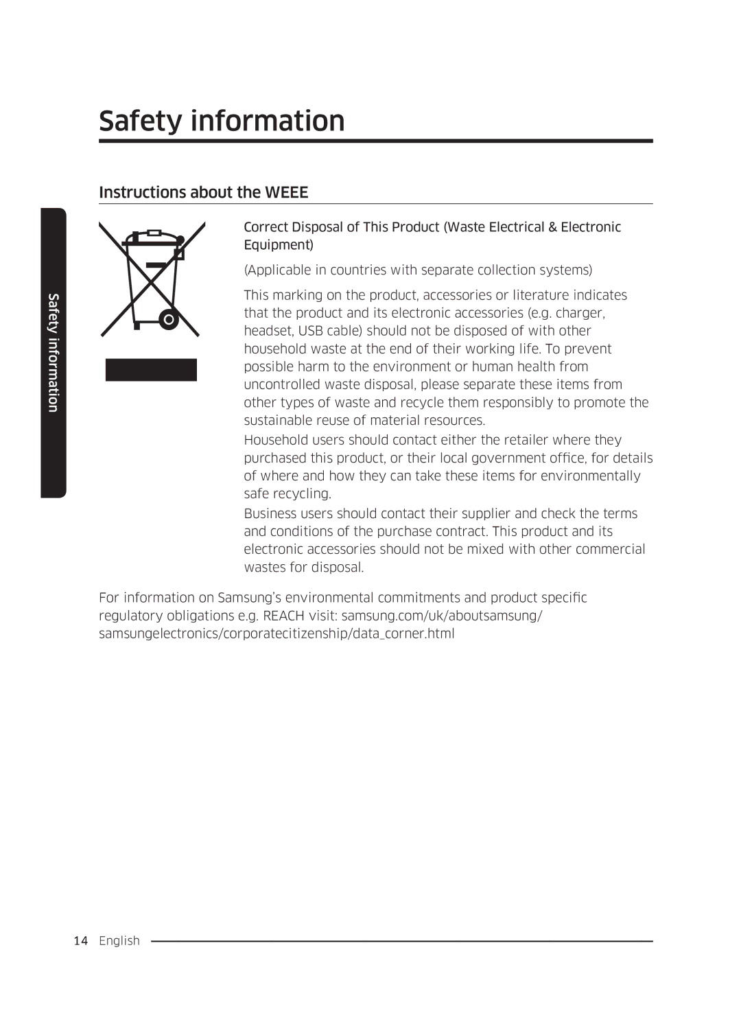 Samsung WW90K5410WW/LE, WW80K5410UW/EO, WW80K5410UW/LV, WW80K5210UW/LE, WW70K5410UW/LE manual Instructions about the Weee 