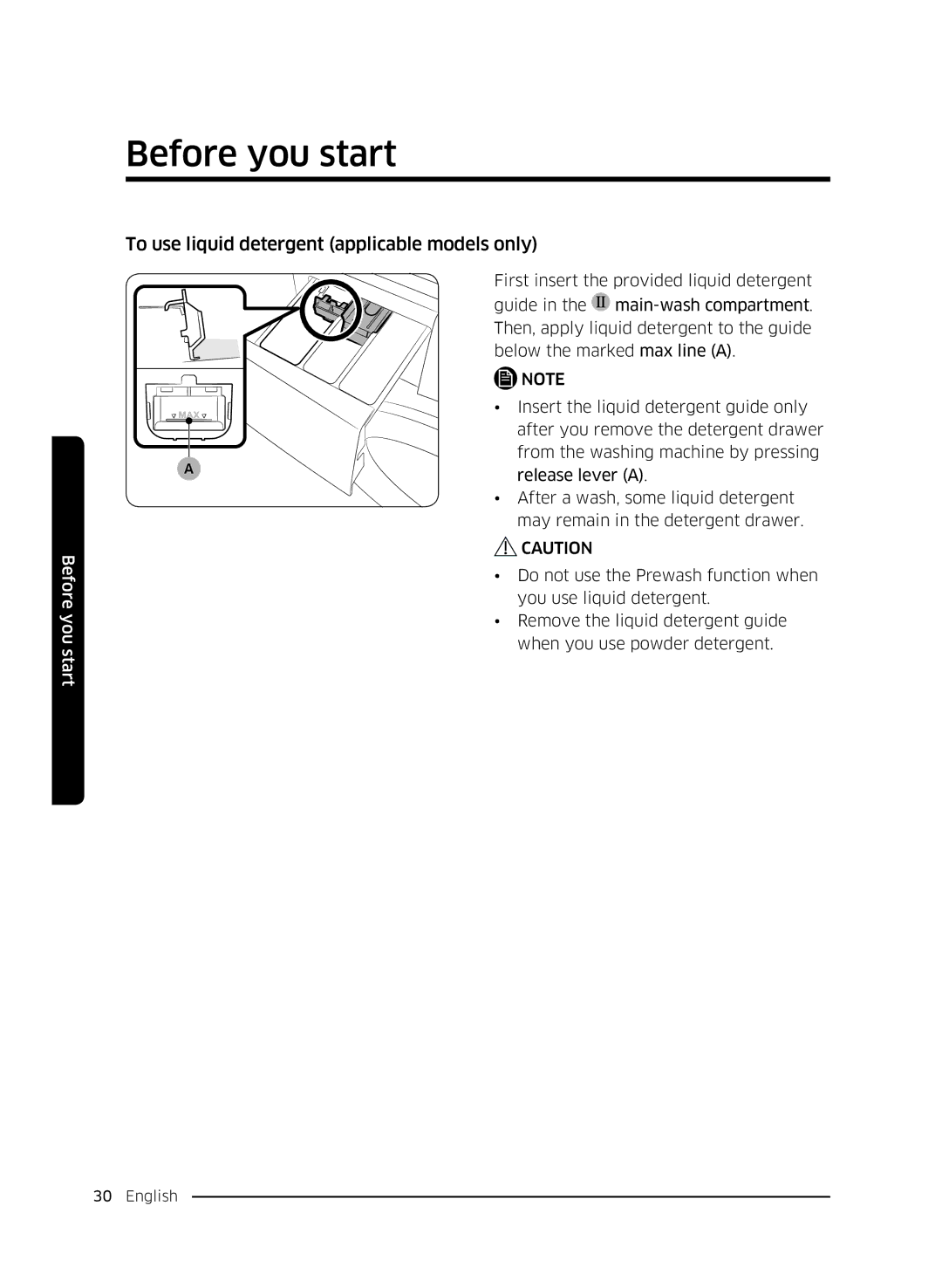 Samsung WW80K5410UW/LE, WW80K5410UW/EO, WW80K5410UW/LV, WW80K5210UW/LE manual To use liquid detergent applicable models only 