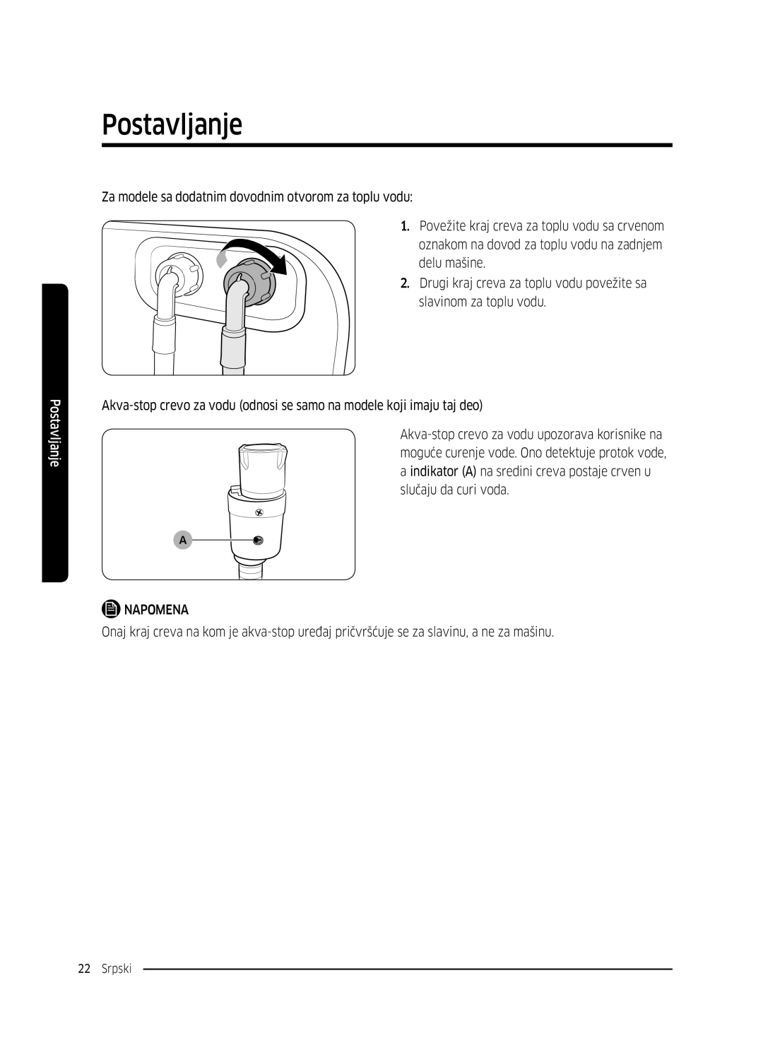 Samsung WW80K5410UW/LV, WW80K5410UW/EO, WW80K5210UW/LE, WW90K5410WW/LE, WW70K5410UW/LE, WW70K5210WW/LE manual Postavljanje 