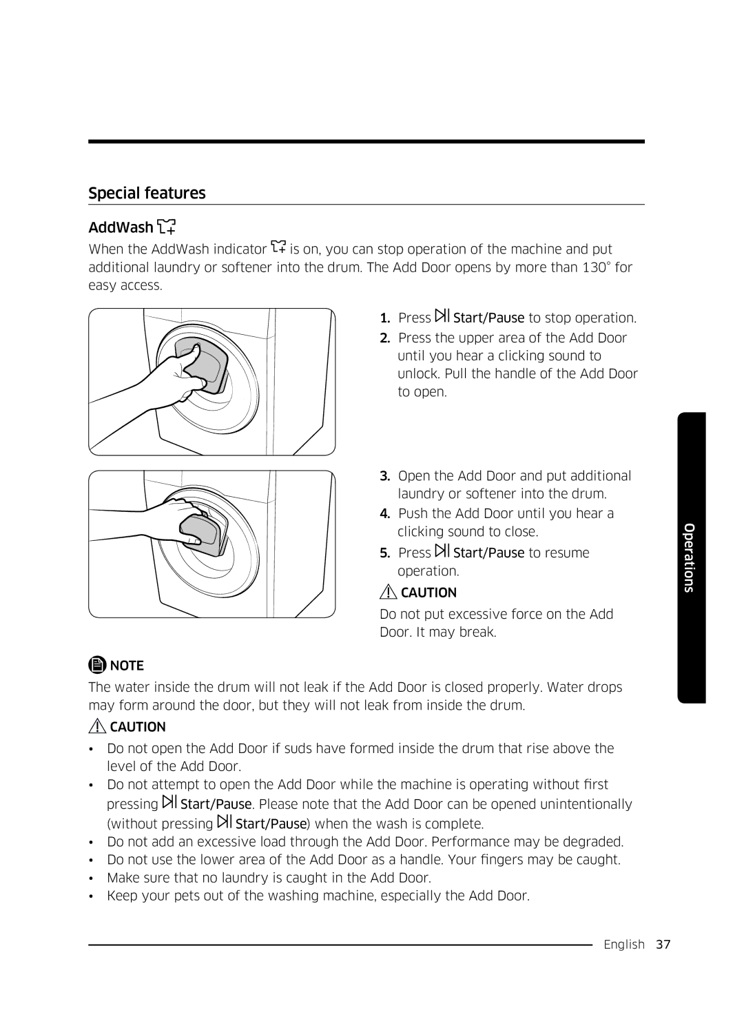 Samsung WW70K5410UW/LE, WW80K5410UW/EO, WW80K5410UW/LV, WW80K5210UW/LE, WW90K5410WW/LE manual Special features, AddWash 