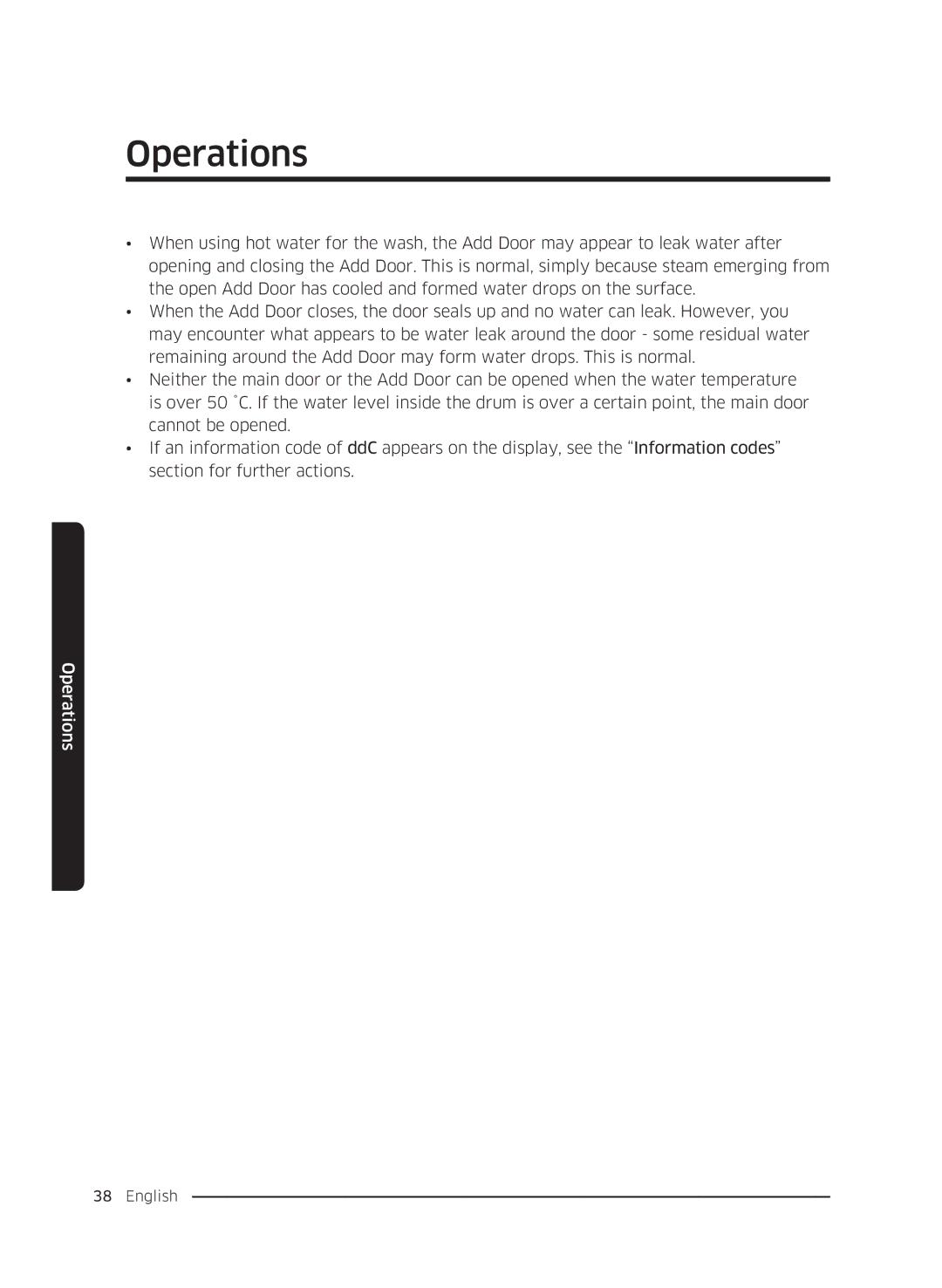 Samsung WW70K5210WW/LE, WW80K5410UW/EO, WW80K5410UW/LV, WW80K5210UW/LE, WW90K5410WW/LE, WW70K5410UW/LE manual Operations 