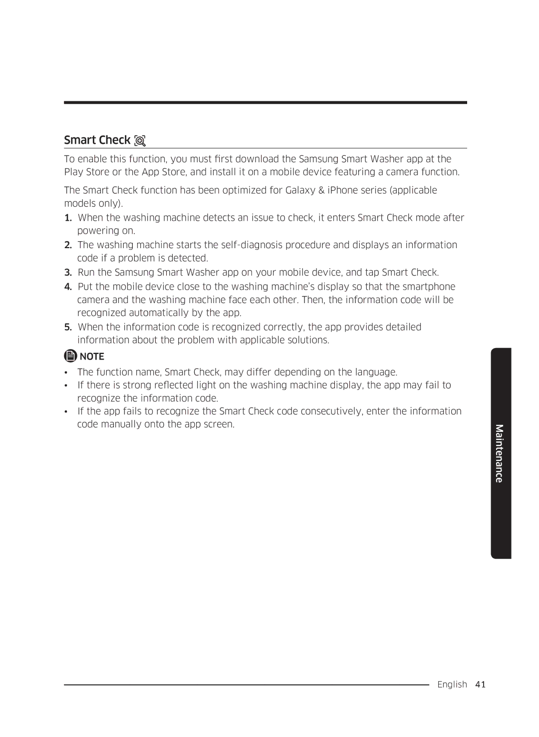 Samsung WW80K5410UW/LE, WW80K5410UW/EO, WW80K5410UW/LV, WW80K5210UW/LE, WW90K5410WW/LE, WW70K5410UW/LE manual Smart Check 