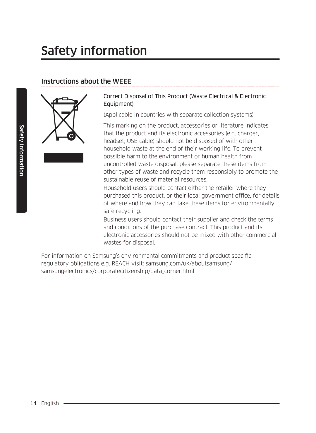 Samsung WW90K5410WW/LE, WW80K5410UW/EO, WW80K5410UW/LV, WW80K5210UW/LE, WW70K5410UW/LE manual Instructions about the Weee 